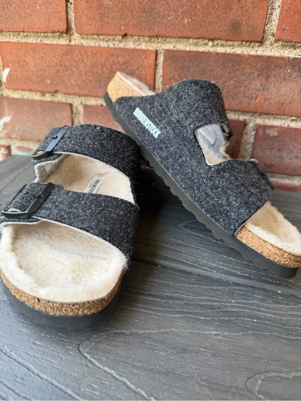 Birkenstock Arizona Rivet Wool Felt Sandals EU 40 Gray Anthracite Cozy Slides